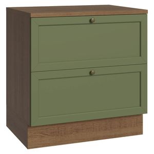 Balcão de Cozinha 80 cm 2 Gavetas Rustic/Verde Vik Madesa
