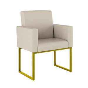 Poltrona Decorativa Nina em Linho com Base em Metal Dourado