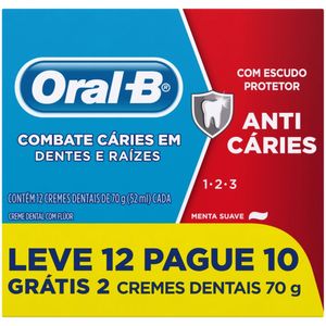 Pack Creme Dental Menta Suave Oral-B 1-2-3 Caixa 70g Cada Leve 12 Unidades e Pague 10