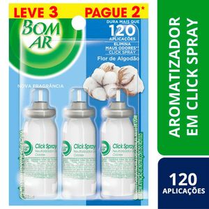 Aromatizador Bom Ar Click Spray Refil Leve 3 Pague 2 Flor de Algodão