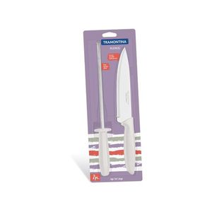 Jogo Faca/Chaira Tramontina Plenus Inox 2 Peças Off White