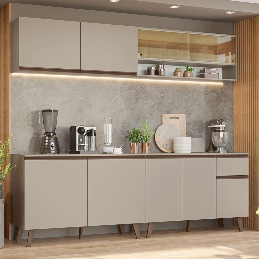 Armário de Cozinha Completa 240 cm Crema Nice Madesa 03 - Mateus On