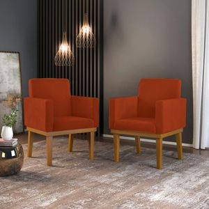 Kit 2 Poltronas Nina em Suede com Base de Madeira