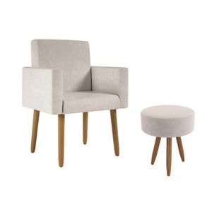 Poltrona Decorativa Cadeira Recepção Com Puff  Balaqui Decor