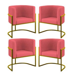 Kit 04 Poltronas Lua Sala Decorativa Base de Ferro Gold