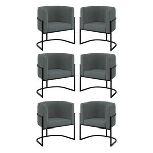 Kit 06 Poltronas Lua Sala Decorativa Base de Ferro Black