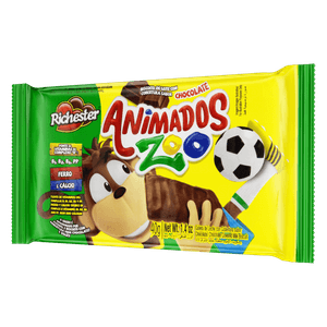 Biscoito Leite Cobertura Chocolate Richester Animados Zoo Pacote