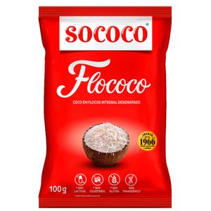 Coco Ralado Desidratado em Flocos Sococo Flococo Pacote 100g