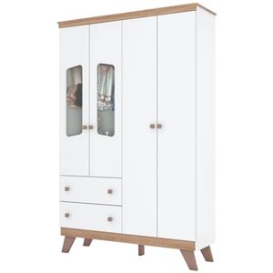 Guarda-Roupa Infantil Confete 4 Portas Henn Branco/Jequitibá