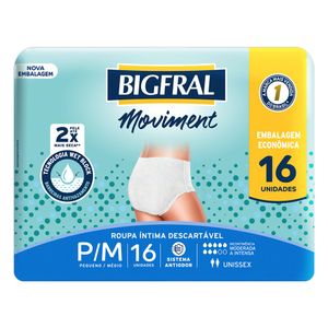 Roupa Íntima Descartável Unissex Bigfral Moviment P/M Pacote com 16 Unidades