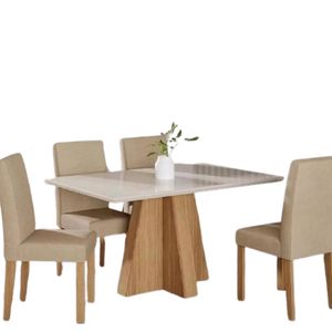 Conjunto para Sala de Jantar Mesa 130cm Patricia 4 Cadeiras Maia Cimol Nature/Off White/Gengibre