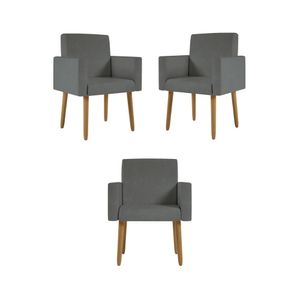 Kit 03 Poltronas Nina Decorativa Para Recepção Cor Cinza