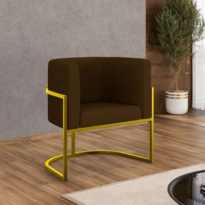 Poltrona Corino Decorativa Lua Recepção Base Ferro Gold