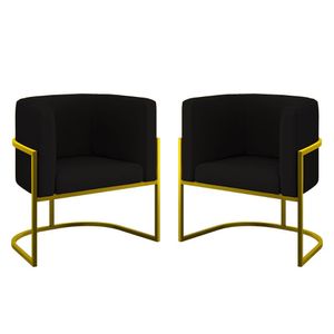 Kit 2 Poltronas Decorativas Lua Veludo Base Metal Gold