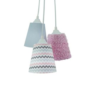 Lustre Pendente Luminária Cacho Rosa Frufru e Cinza Bivolt