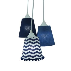 Lustre Pendente Luminária de Teto Azul Marinho e Pompom Bivolt