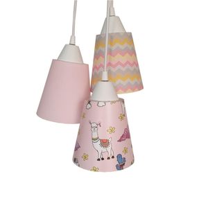 Lustre Pendente Luminária Tecido Lhama Cor De Rosa Bivolt