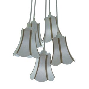 Lustre Pendente Luminária Cacho 5 Cúpulas Paris Linho Bege Bivolt