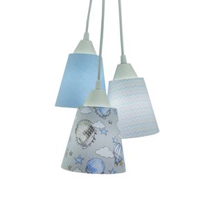 Lustre Pendente Luminária Bebê Tecido Balão Tons De Azul E Cinza Bivolt