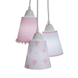 Lustre Pendente Luminária Nuvens E Pompons Rosa E Branco Bivolt