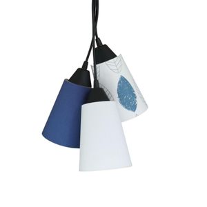 Lustre Pendente Luminária Cacho Folhas Tons De Azul E Branco Bivolt