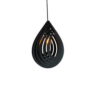 Luminária Pendente Madeira Modelo Puzzle Gota Preto Bivolt