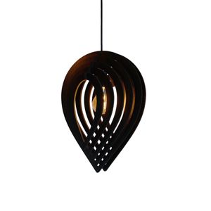 Luminária Pendente Madeira Modelo Puzzle Preta Bivolt