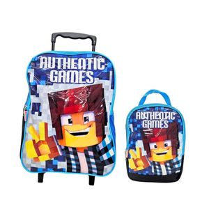Mochila com Rodinhas + Lancheira Authentic Games Minecraft – Uso Escolar