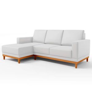 Sofá 200cm 3 Lugares Com Chaise Direito Kayrós D05 Couríssimo Branco - Mpozenato