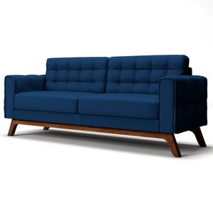 Sofá 210 cm 3 Lugares Sandero C-304 Veludo Azul Marinho - Domi