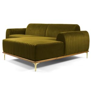 Sofá 230cm 4 Lugares com Chaise Direito Pés Gold Molino C-260 Veludo Mostarda - Domi