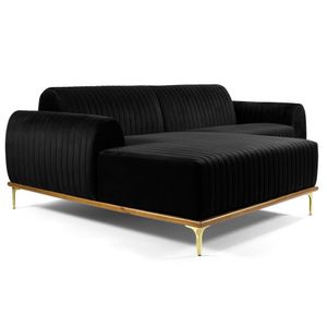 Sofá 245cm 4 Lugares com Chaise Esquerdo Pés Gold Molino C-300 Veludo Preto - Domi