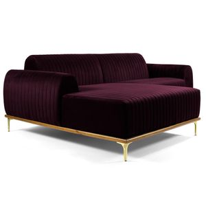 Sofá 255cm 4 Lugares com Chaise Esquerdo Pés Gold Molino C-292 Veludo Uva - Domi