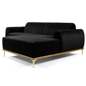 Sofá 265cm 4 Lugares com Chaise Direito Pés Gold Molino C-300 Veludo Preto - Domi