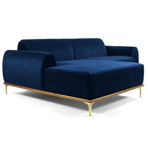 Sofá 300cm 5 Lugares com Chaise Esquerdo Pés Gold Molino C-304 Veludo Azul Marinho - Domi