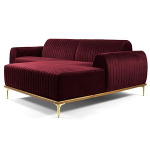 Sofá 350cm 6 Lugares com Chaise Direito Pés Gold Molino C-278 Veludo Marsala - Domi