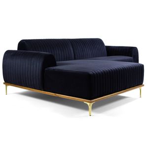 Sofá 255cm 4 Lugares com Chaise Esquerdo Pés Gold Molino C-287 Veludo Marinho - Domi