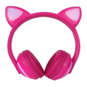 Fone De Ouvido Orelha De Gatinha Com 7 Cores Led Headphone Bluetooth P2 Rosa