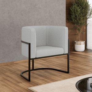 Poltrona Bouclê Decorativa Lua Recepção Base de Ferro Black