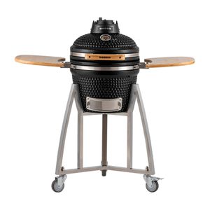 Churrasqueira Kamado Pequeno da RASCO Preto c/ grelha aço inox, suporte e mesas. Serve até 5 pessoas Preto