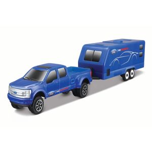 Miniatura Heartland Haulers 1/64 Fresh Metal Ford Super Duty Azul E Trailer Ford Racing Azul Maisto 12328