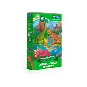 Quebra Cabeça Metalizado Reino Dos Dinos 100 Peças Toyster 002720