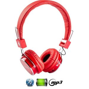 Fone de Ouvido Bluetooth SD Mp3 Rádio FM Player Vermelho
