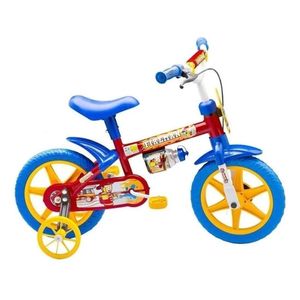 Bicicleta infantil Nathor Fireman aro 12 freio tambor cor vermelho/azul/amarelo com rodas de treinamento