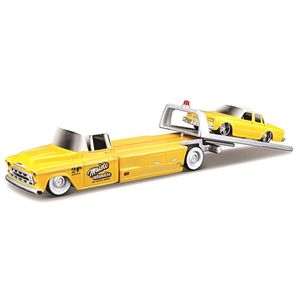 Miniatura Picape Reboque C/ Carro Chevrolet Flatbed 1957 E Caprice 1987 1/64 Maisto 15055