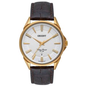 Relógio Masculino Dourado Orient Com Data Pulseira Couro MGSC1010 S1NX