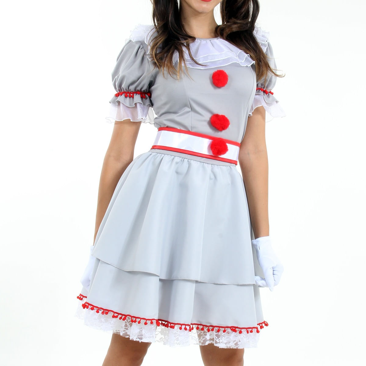 Fantasia Palhaça IT Feminino Vestido Adulto com Luvas - Halloween