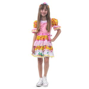 Fantasia Vestido Caipira Chic Rosa com Tiara Infantil - Festa Junina