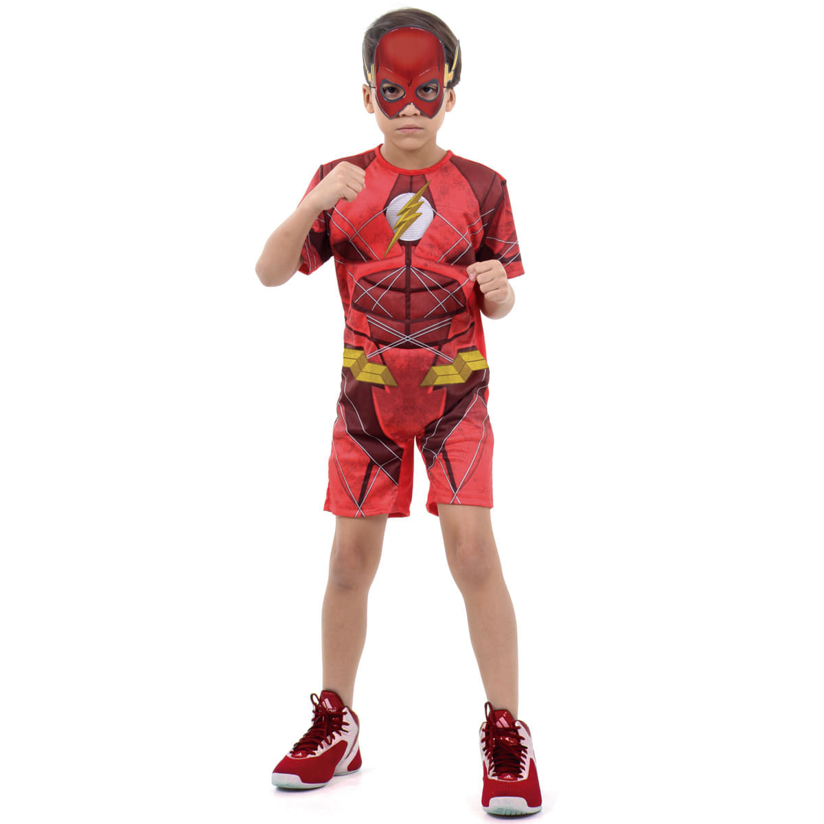 Fantasia Flash Infantil Curto com Musculatura - Liga da Justiça