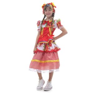 Fantasia Caipira Vestido Chiquinha Sortida com Tiara Infantil  Festa Junina